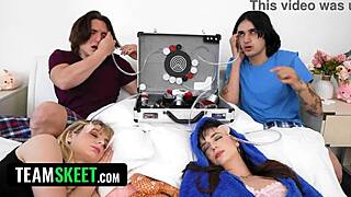 cute bubble butt latina sluts ride cock in foursome for facial