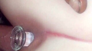 my tight gf tries new toy then gets fucked doggy with big cock