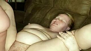 shes horny and wet from being pregnant, wants fucked on the couch by redhead milf