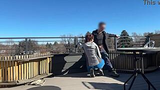 i got fast handjob n blowjob from redhead slut on roof while bf waits