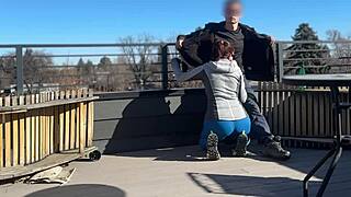 i got fast handjob n blowjob from redhead slut on roof while bf waits