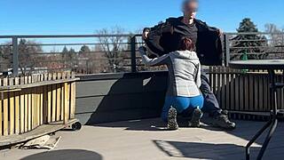 i got fast handjob n blowjob from redhead slut on roof while bf waits