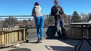 i got fast handjob n blowjob from redhead slut on roof while bf waits