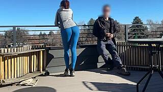 i got fast handjob n blowjob from redhead slut on roof while bf waits