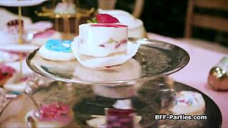 tea party turns to foursome in wonderland, teen 18+ big cock party cock costumes blowjob group cosplay 4some hardcore.