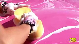 Blonde Lesbians Seductively Wash Car Then Engage In Outdoor Threesome With Strapons