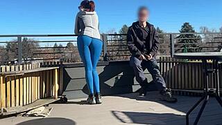 i got fast handjob n blowjob from redhead slut on roof while bf waits