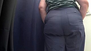 i watch the chubby milf's big ass in white panties trying on leggings in the fitting room