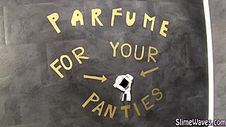 This European slut is masturbating and getting a messy bukkake facial at the gloryhole