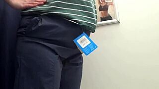 i watch the chubby milf's big ass in white panties trying on leggings in the fitting room