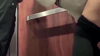 Horny couple fucks roughly in elevator after bar! Caught in public blowjob!