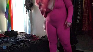 i'm trying on this stretchy pink bodysuit