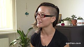 Brunette babe says, feel my small tits while I masturbate with toys