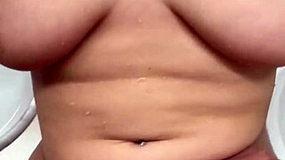 the curvy wife sneaks in some sex in the public shower, getting caught with a monster cock.