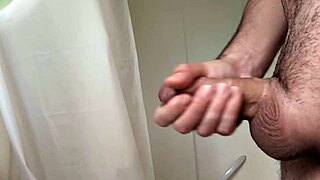 Masturbation before a hot bath, close up on big cock in homemade bathroom solo