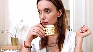 mary frost enjoys strap-on dp with husband and housemate in bath