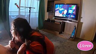 I suck her pussy while she plays Fortnite and wins the game intensely