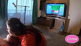 I suck her pussy while she plays Fortnite and wins the game intensely