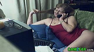 Lovely granny with glasses performs orgasm on free webcam.