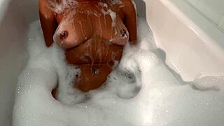Beautiful Latina gets hardcore fucked in bubble bath bathroom scene