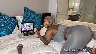 Thick Juicy Ebony Solo Masturbation with Dripping Squirting and Huge Dildo in Black Ass