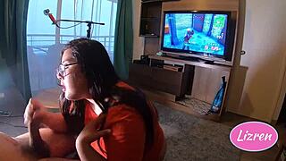 I suck her pussy while she plays Fortnite and wins the game intensely