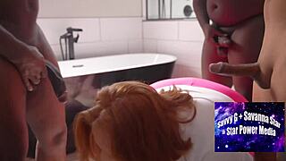 bathroom blowbang with voluptuous redhead julie ginger interracial amateurs banging deepthroat gangbang curvy big black cock ass blowbang