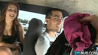 Amateur redhead teen tiffany tailor performs blowjob and gets fucked on the bus outdoors