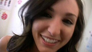 Jenny welch gives bf lap dance in stockings he rips off.