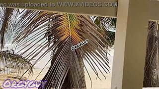 Ebony wife bends over flashing pussy outdoors