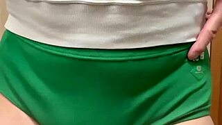 This Asian maid in shorts and panties enjoys her buttplug and nipple piercings in sexy lingerie.