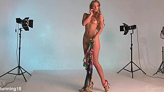 blonde teen with hazel eyes posing nude