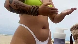 Virgin Fucks My Ass on Beach While Husband Watches Flashing Exhibitionist Scene