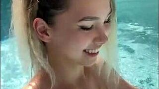 I saw that beauty from the pool jump on my dick right away