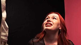 Pretty redhead loses blowjob virginity to friend in homemade college setting.