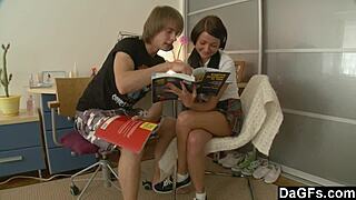 Petite brunette tired of homework gets another idea