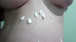 Blonde pregnant wife gets cream and massage