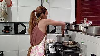 AFTER COOKING SHE GOT HORNY SO I STUFFED HER MOUTH WITH CUM