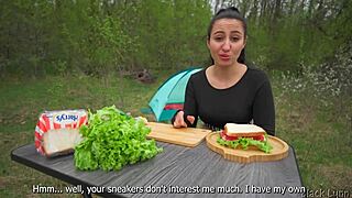 hungry stranger offers his big cock for a sandwich, pov blowjob