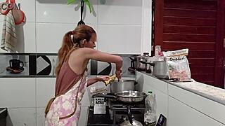 AFTER COOKING SHE GOT HORNY SO I STUFFED HER MOUTH WITH CUM