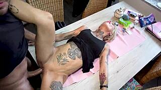 Vicky Feels Intense Pleasure During Bareback Creampie In Kitchen