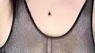 He fucks her huge natural tits in stockings.