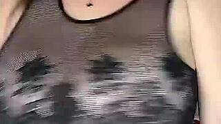 He fucks her huge natural tits in stockings.