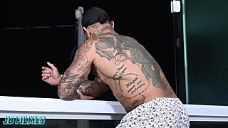 Blonde with giant ass intensely fucks under the moonlight with her big pussy