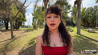 watch this curly pixie get fucked doggystyle outdoors?