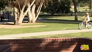 Inked Blonde Seduces Cyclist With Double Dildo