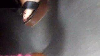 mature feet in candid wedges sandals