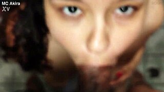 mc akira bends over for brunette with brown eyes