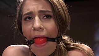 gagged slave endures choking and rides vibrator roughly in bondage submission