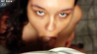 mc akira bends over for brunette with brown eyes